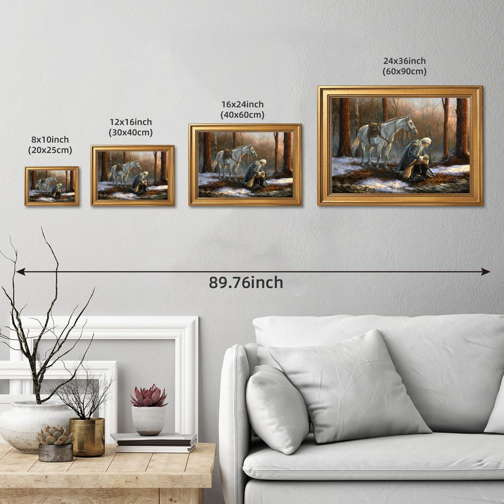 Gold Framed George Washington In Forge Valley Praying Wall Art A General Before His King Canvas Poster by Tim Davis