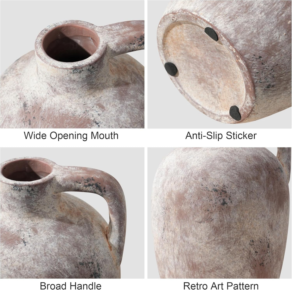 Ceramic Flower Vase with Handles,10" Neutral Tall Clay Terracotta Vases Farmhouse Table Vases with Handle Living Room