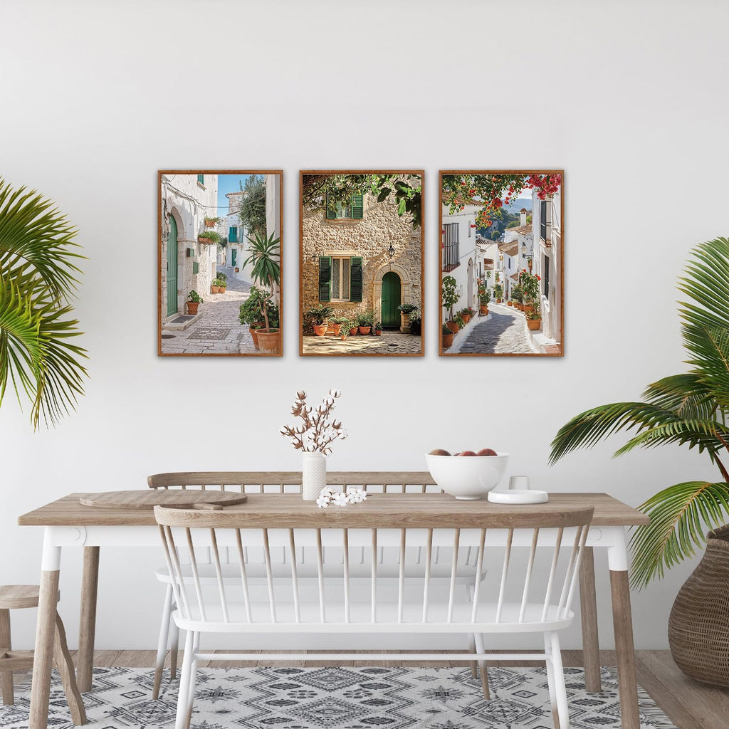 Vintage Italian Countryside Landscape Framed Wall Art, Mediterranean Italy Street Landscape Poster, Modern Europe