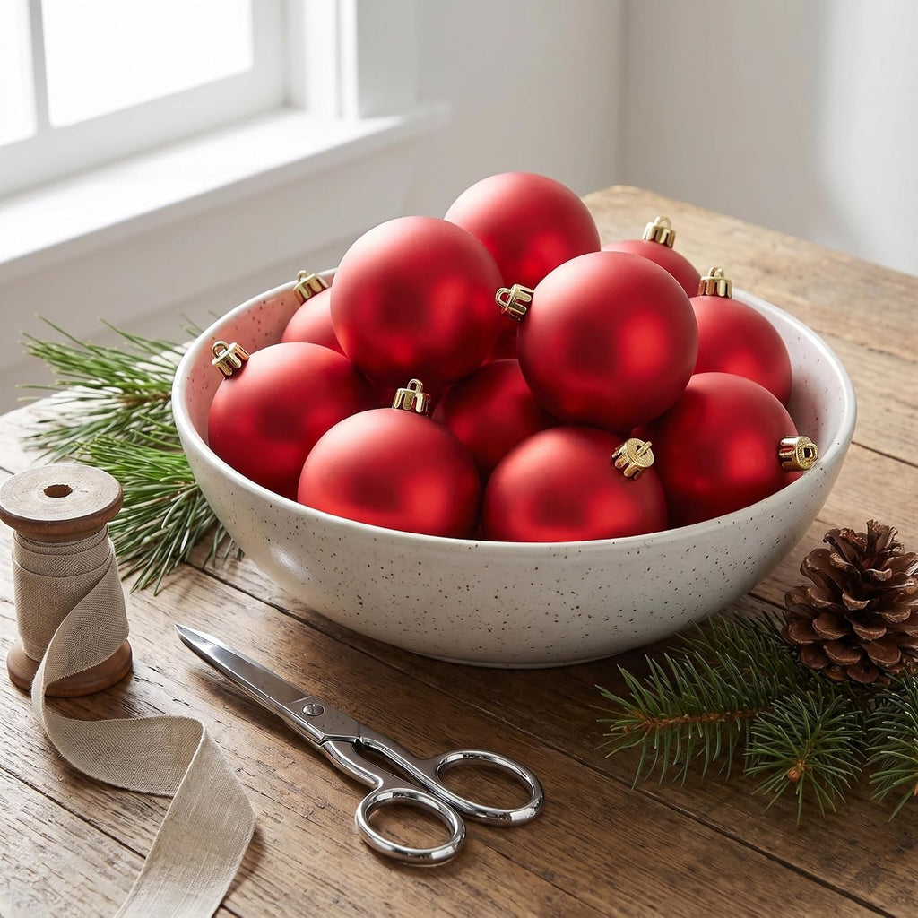 3" Plastic Ball Ornaments in Matte Red (Set of 12)