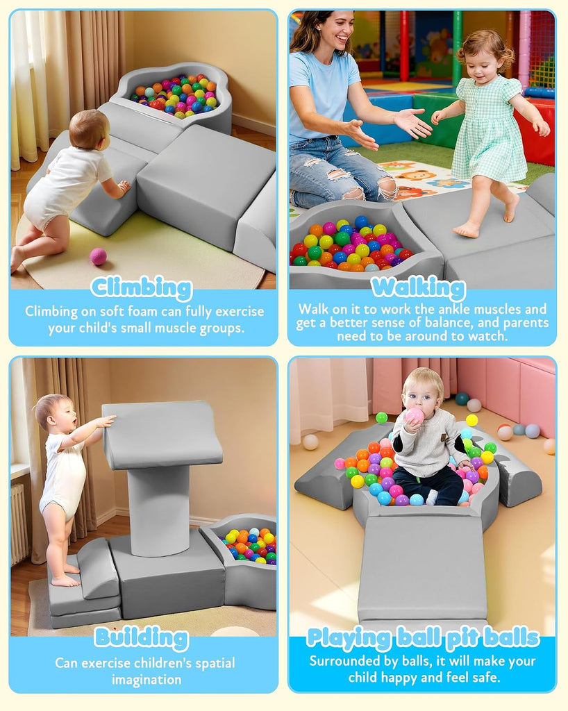 Soft Play Set, Baby Foam Climbing Blocks with Anti-Slip Particles Bottom for Toddlers 6-12 Months, High-Density Foam