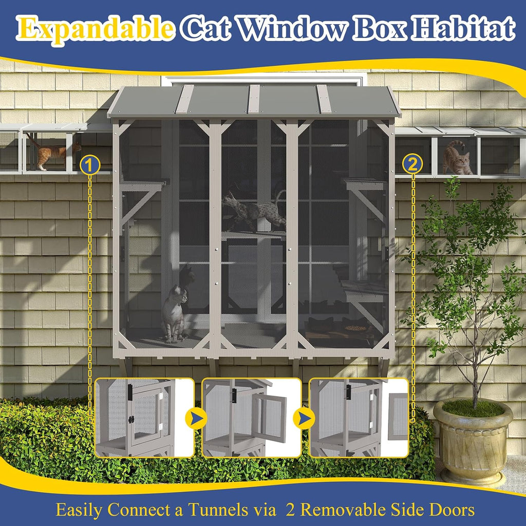 Window Catio for Indoor Cats, Wooden Cat Window Box for Sunbathing & Play