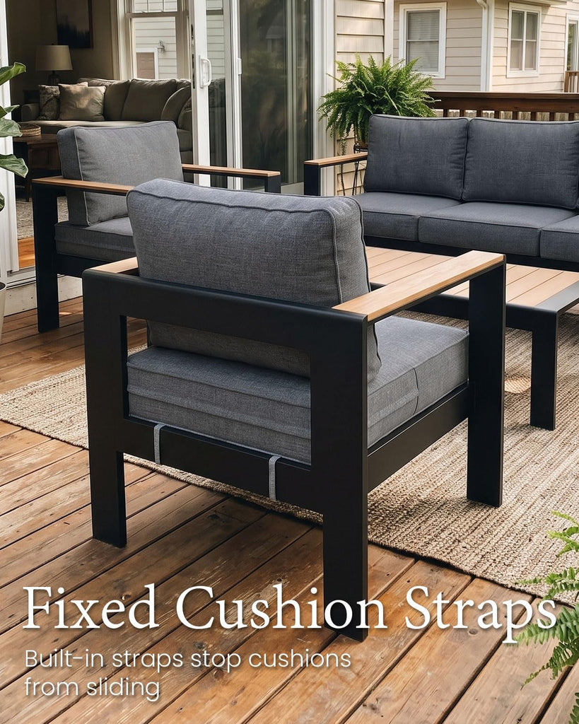 4 Piece Aluminum Outdoor Furniture Set with Fire Pit Table