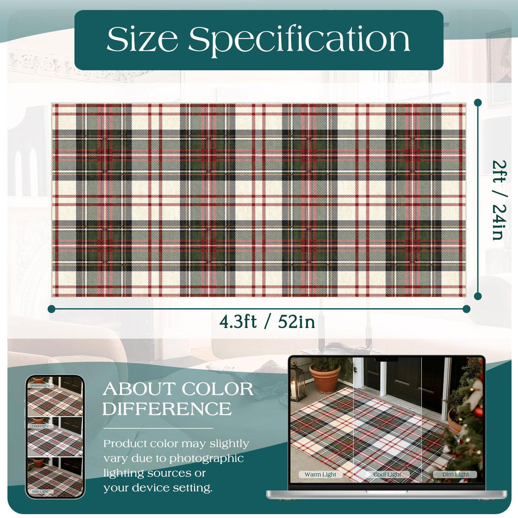 Christmas Front Door Mat - 2x4.3 Buffalo Tartan Plaid Runner Rug