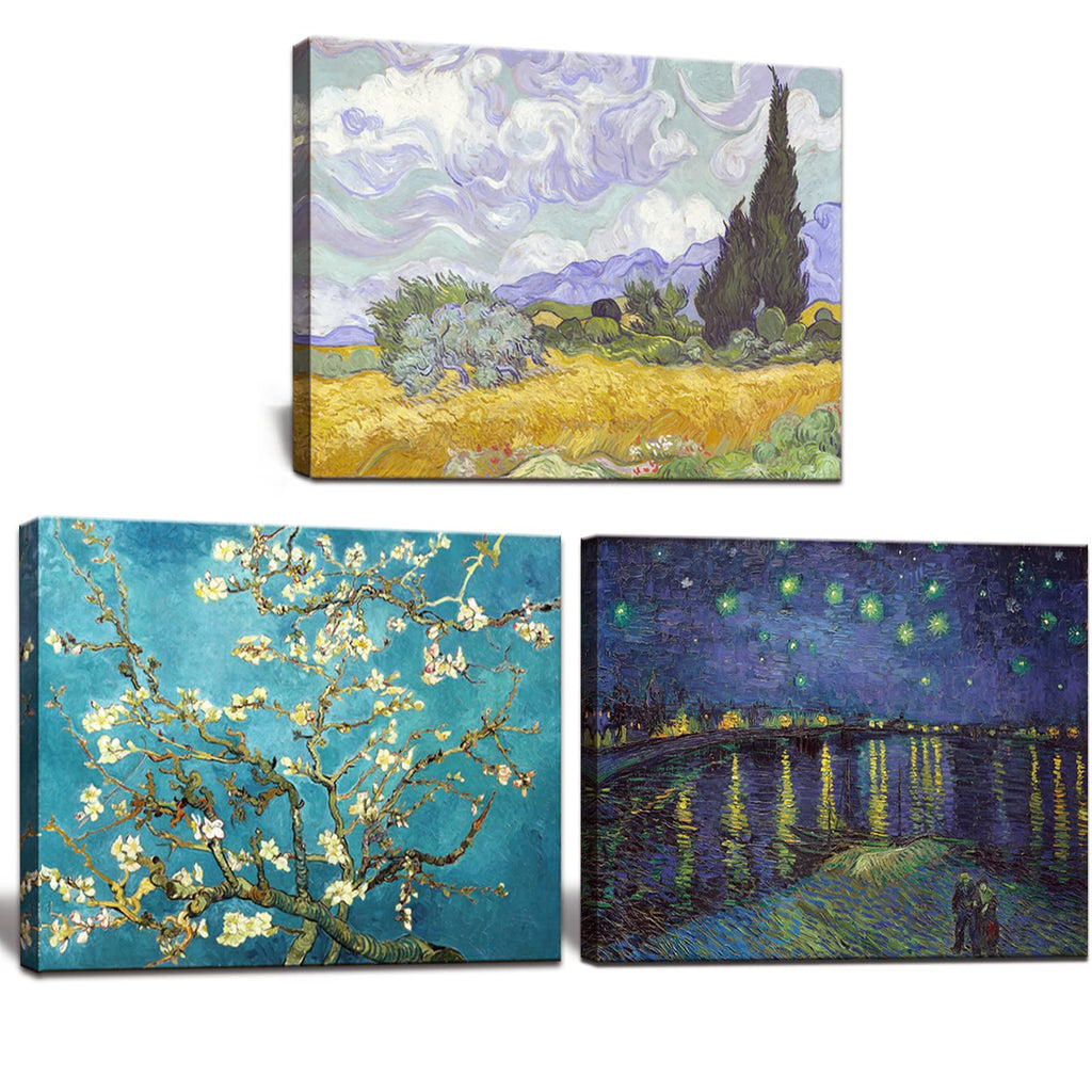 Vincent Van Gogh Canvas Wall Art - Starry Night | Almond Blossom | Wheat Field with Cypresses Paintings, Classic