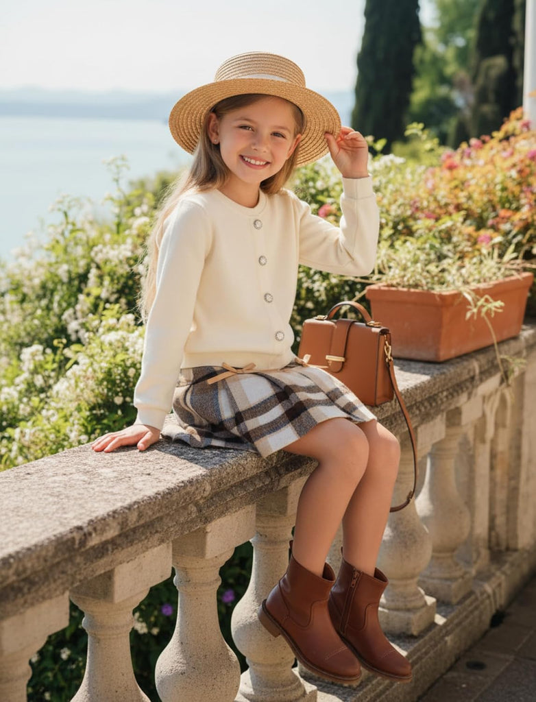 Girl Skirt Set Knit Sweater Pleated Skirt Birthday Outfit