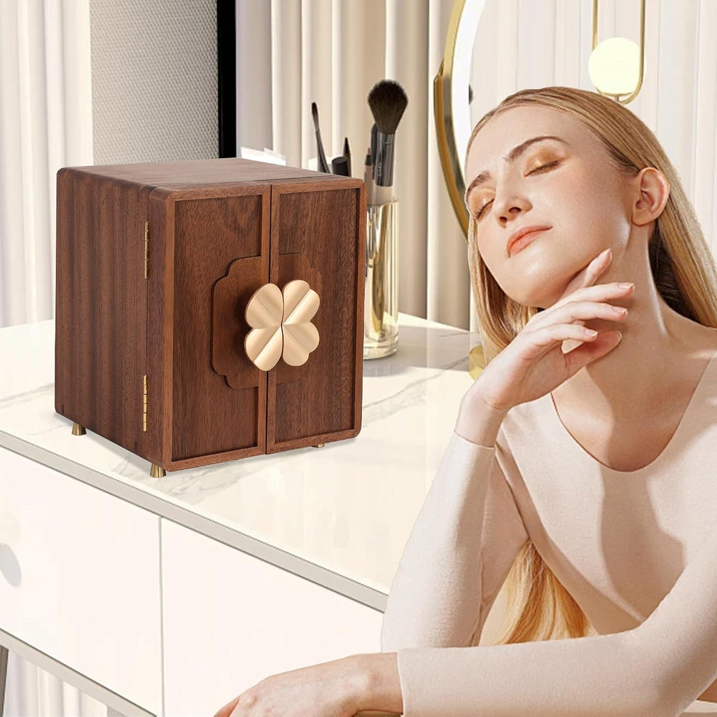 Wooden Jewelry Box for Women Girls, Large Walnut Wood Organizer