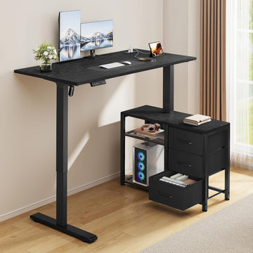 47 Inch L Shaped Desk with 3 Drawers Electric Standing Desks Black | with Storage Computer Table Adjustable Height
