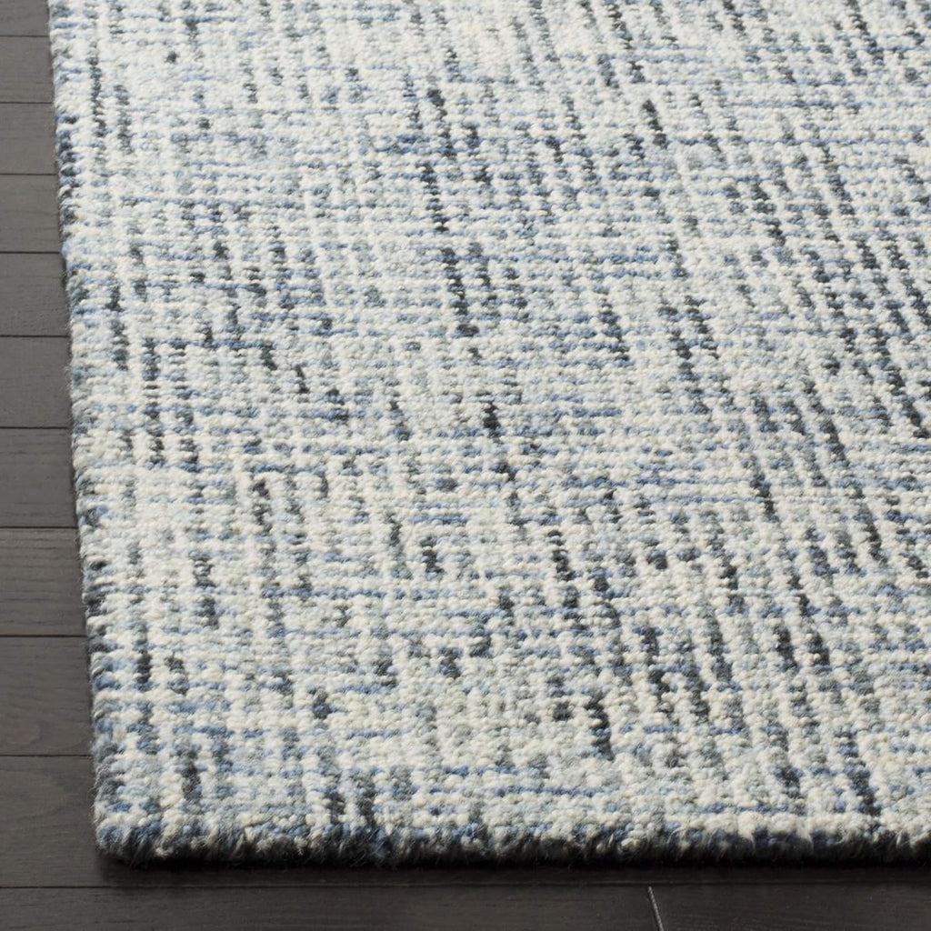 Abstract Area Rug - 9' x 12', Blue & Charcoal, Handmade Wool