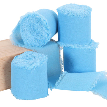 4 Rolls Sky Blue Chiffon Ribbon 1 1/2 Inch 5.5 Yards Fabric Silk for Gift Wrapping, Wedding Party Decoration, Flower