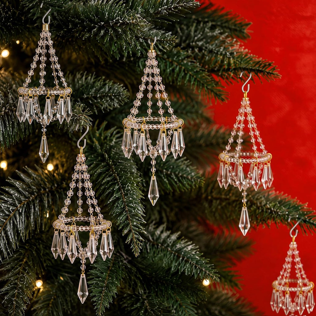 6 Pcs Crystal Christmas Ornaments Chandelier Xmas Tree, Elegant
