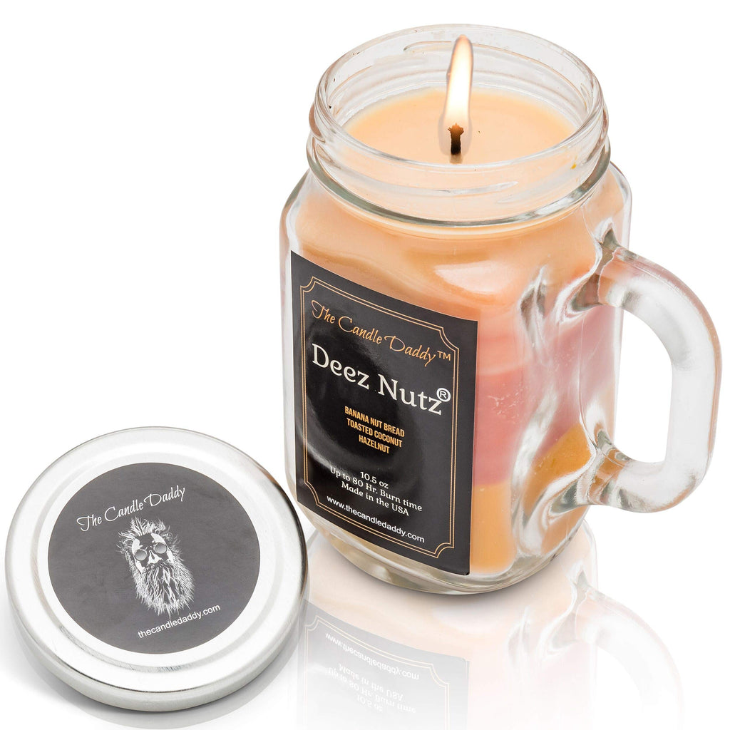 Deez Nutz Scented Candle - Banana Nut Bread, Toasted Coconut, Hazelnut Scented Triple Layer Candle-10.5 oz Mason Jar