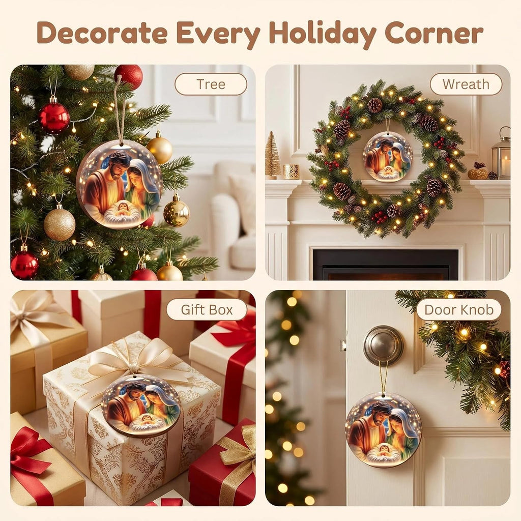 Nativity Scene Wooden Christmas Ornaments - Set of 18