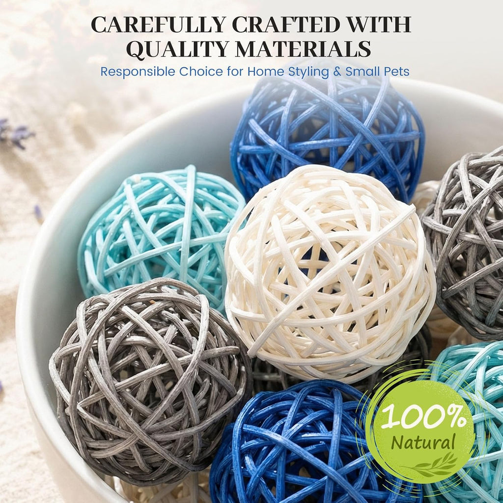 Blue Decorative Balls for Bowl Centerpiece, 2 Inch Rattan - Set of 24