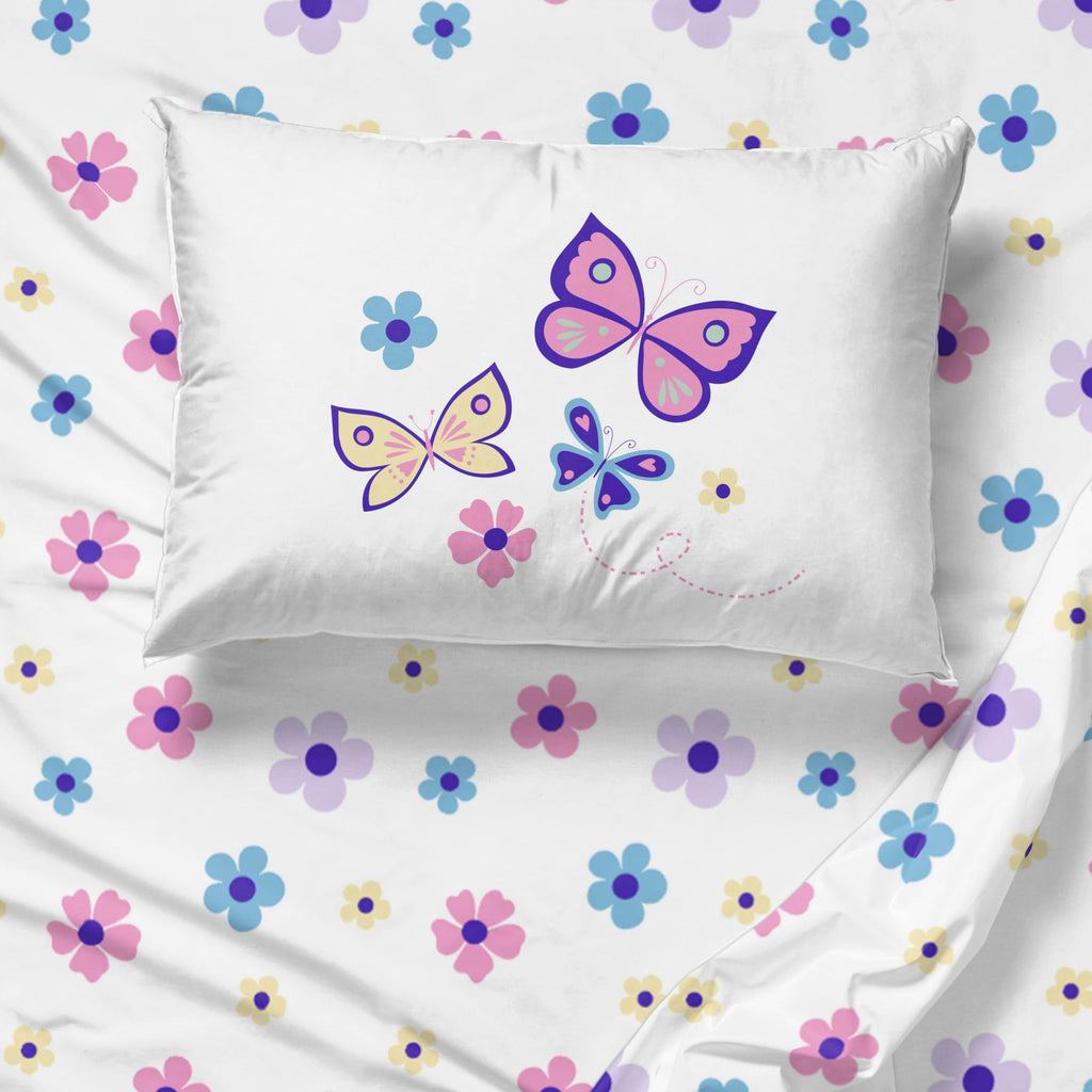 Flutter Toddler Sheet Set - 3 Piece Toddler Bedding Set Includes Pillow Cover - Super Soft Floral Microfiber Sheets