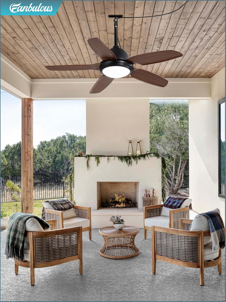 42 Inch Wet Rated Outdoor Ceiling Fan with Lights and Remote,IP65 Hanging Gazebo Fan with 3CCT 6-Speed DC Motor,Brown Waterproof Plug in Ceiling Fan with Cord for Patios Porch Pergola Pavilion A101-B0DPHJ4BPS