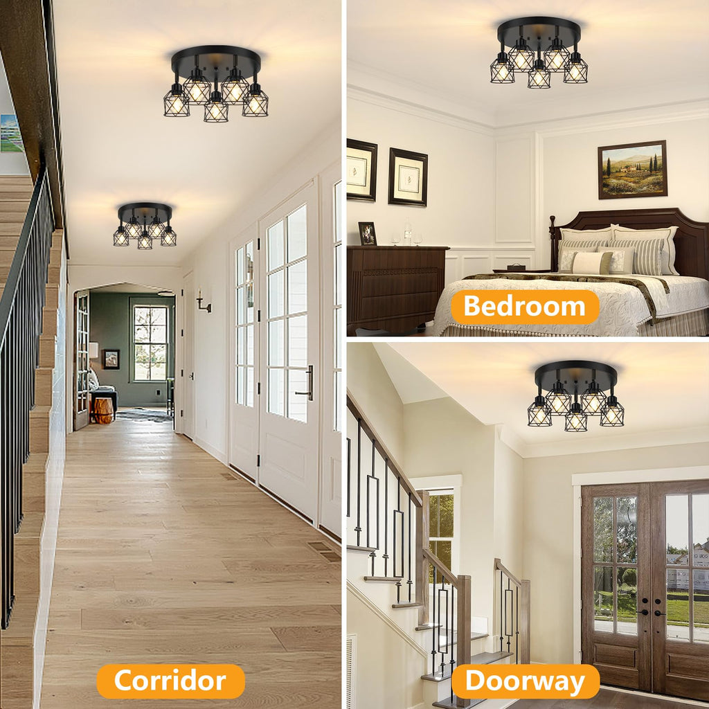 5-Light Adjustable Kitchen Light Fixtures, Multi-Directional Black Ceiling Light Fixtures, Semi Flush Mount Ceiling