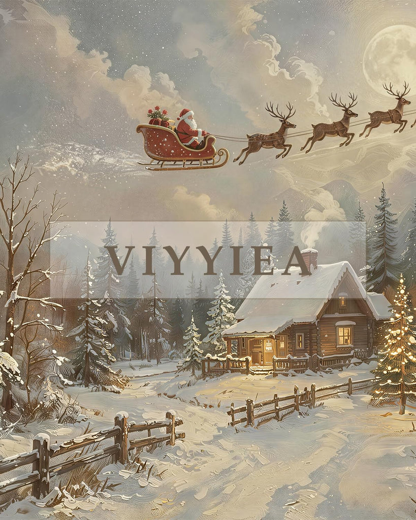 Extra Large Christmas Wall Art, Santa's Sleigh and Reindeer 54x36