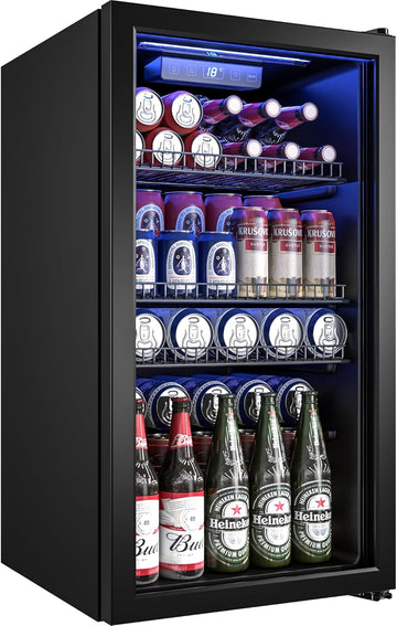 Beverage Refrigerator Cooler-130 Cans Freestanding Mini Fridge Cooler with Glass