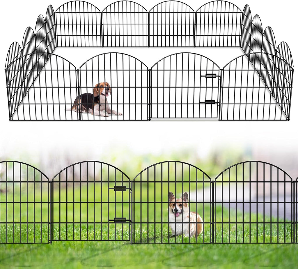 Metal Garden Fence with Gate 28in (H) x 37.3ft (L), 1 Gate + 15 Panels Dog Fences Border Fence Animal Barrier, No Dig