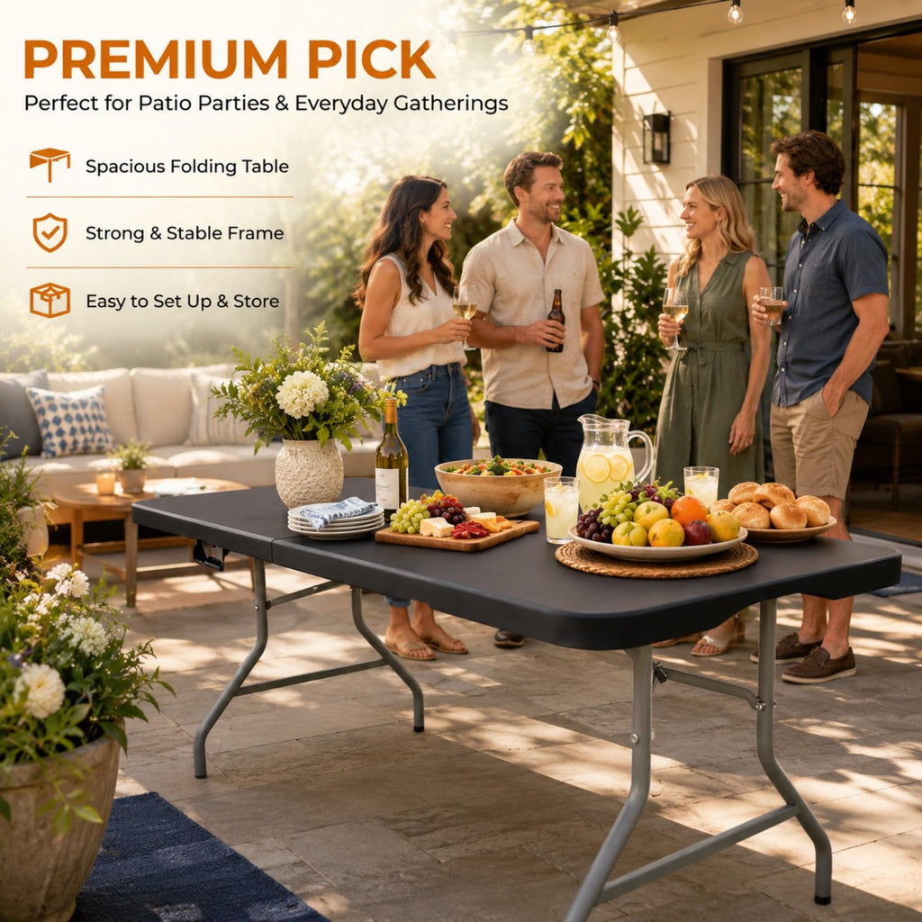 6ft Folding Table Heavy Duty 350 LBS Capacity Foldable Table with 18% Thicker HDPE Waterproof Top & Reinforced Steel