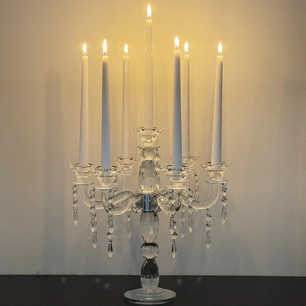 Crystal Candle Holder - 7-Arm 14 Inch Crystal Taper Candlestick Candelabra - Centerpieceval