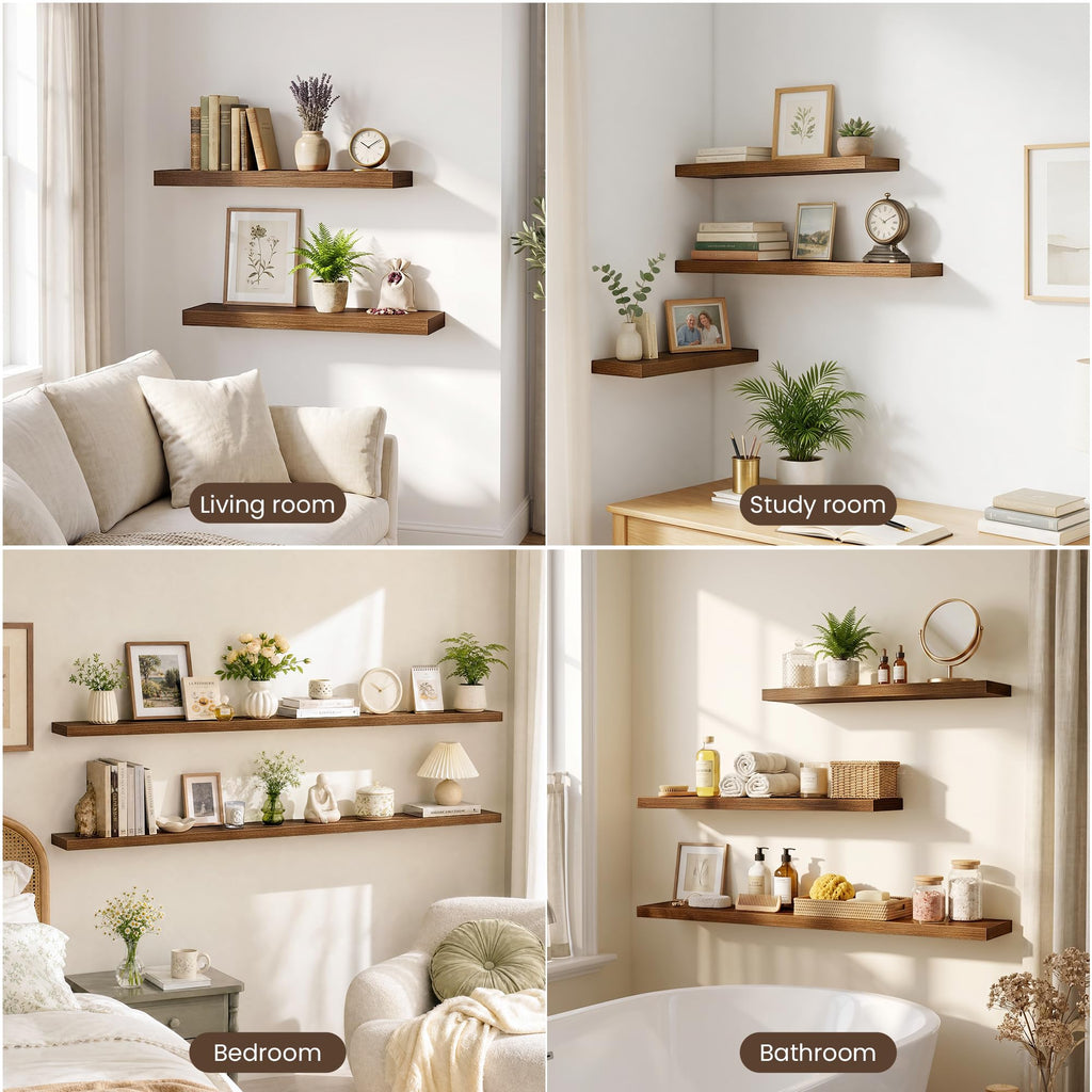 72 Inch Floating Shelves for Wall 2 Pack, Wood Wall Bathroom Shelves