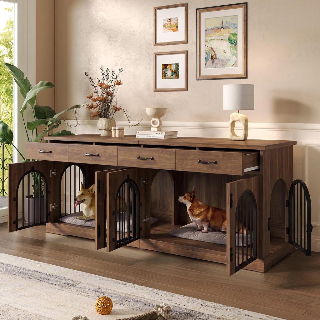 Dog Crate Furniture TV Stand for 2 Dogs, Brown