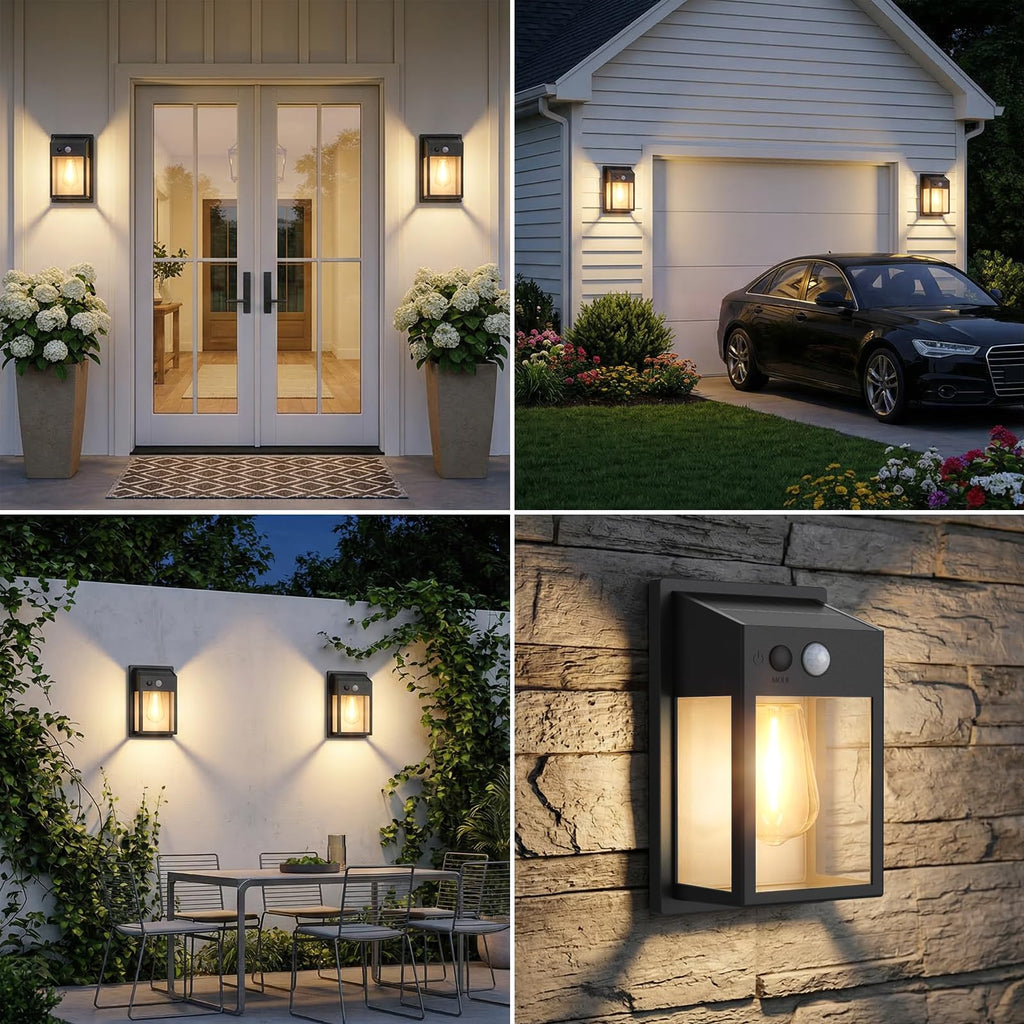 Solar Porch Lights Outdoor 2 Pack, Motion Sensor Solar Wall Lights with 3 Lighting Modes, Dusk to Dawn Waterproof