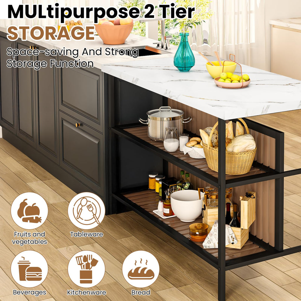 Kitchen Island with Stools & Storage, Modern Dining Table Set for 2, 3 Piece Kitchen & Dining Room Sets Island Table