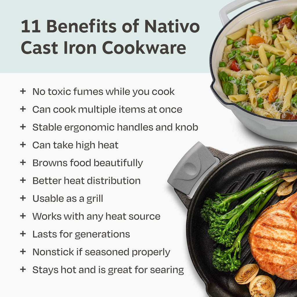 5pc Stackable Cast Iron Cookware Set, Versatile Enamel Dutch Oven, Seasoned Grill Pan & Enamel Braiser with Precision
