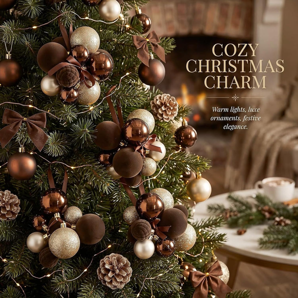 48 Pcs Brown Christmas Ball Clusters Ornaments Xmas Tree Decor