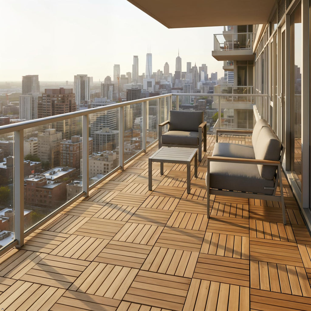 Natural Acacia 12x12 Interlocking Wood Deck Tiles for Balcony, Garden, Patio, Poolside Decor - Waterproof Indoor &