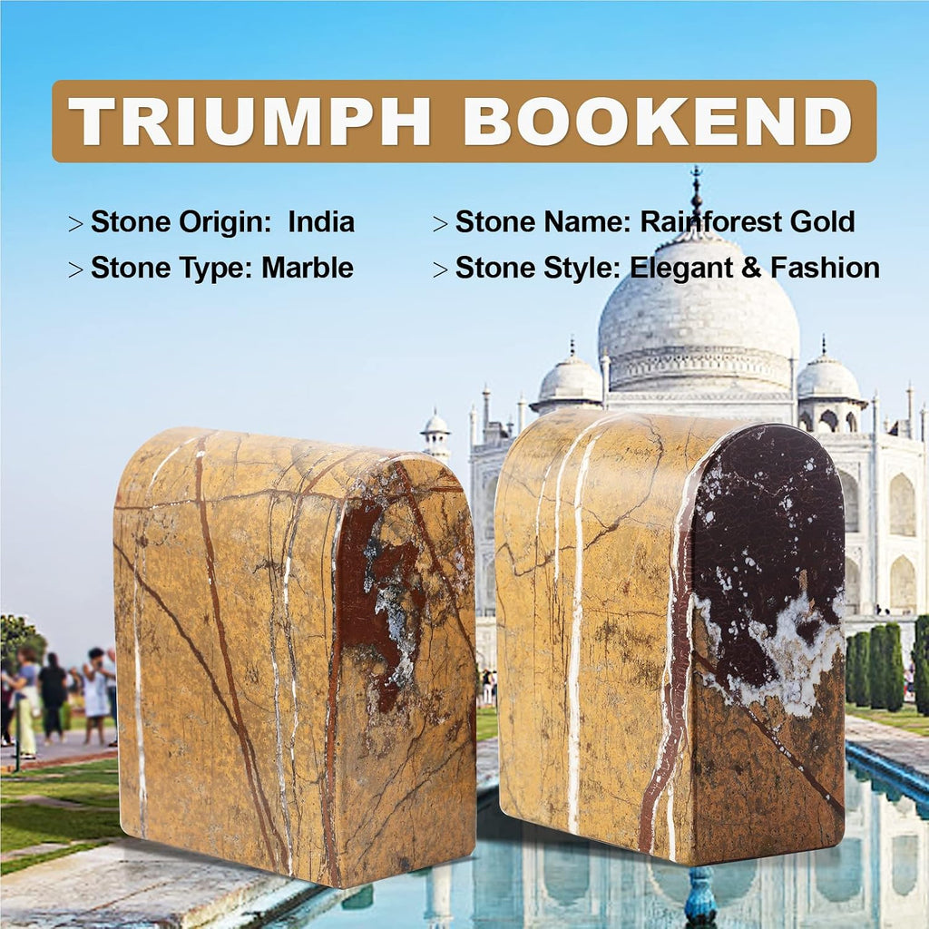 N Natural Marble Bookends for Shelves, Book Ends for Heavy Books, 13LBS Ultra Heavy Duty Book Holders, Triumphal Arch