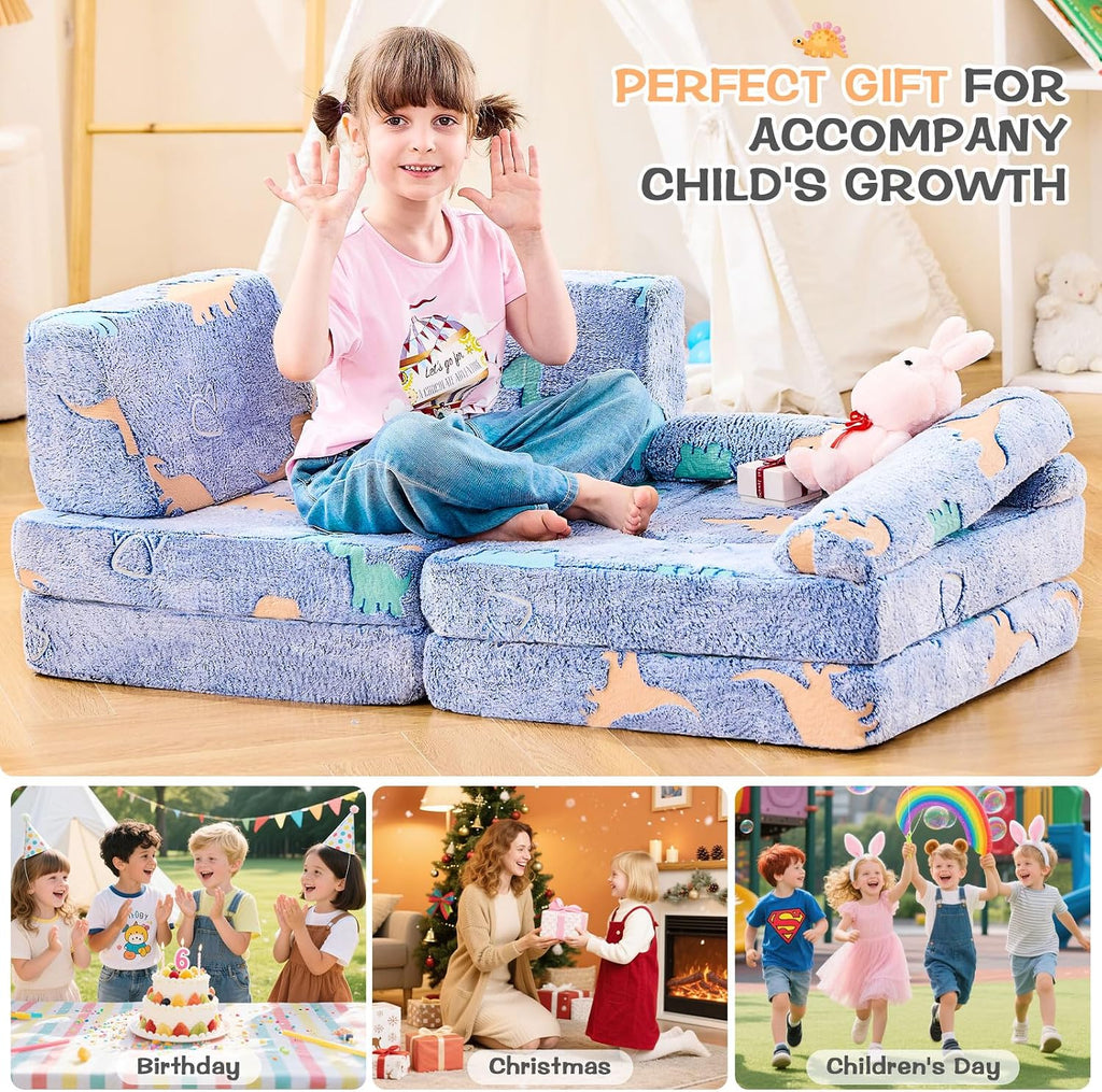 Dinosaur Modular Kids Play Couch for Toddlers 1-3, Glow-in-the-Dark