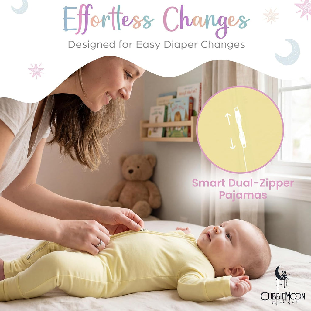 Bamboo Viscose Baby Pajamas 2 Way Zip for Diaper Change 0 to Soft Stretchy Sleeper 2 Pack