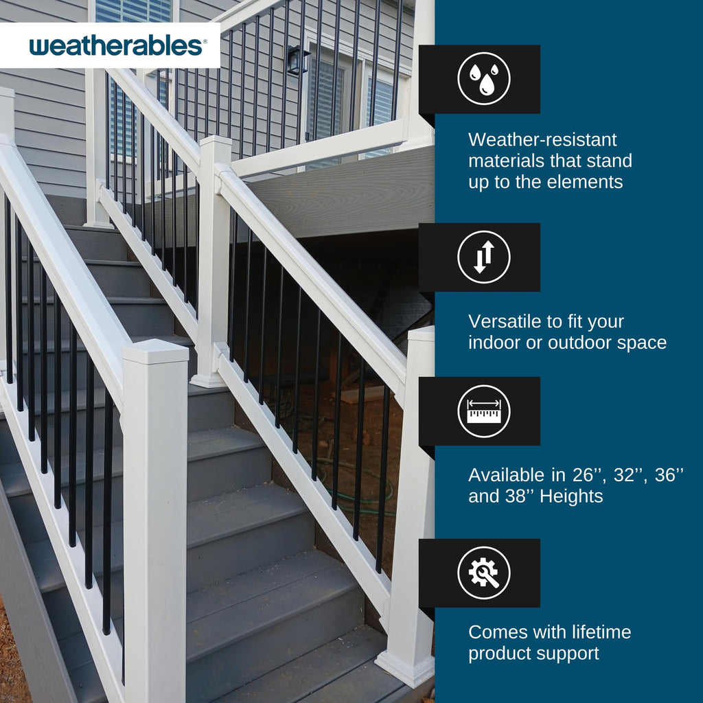 Square Balusters, 38'' - 10pk Stair Balusters for Indoor or Outdoor Stairs, Made with Durable Black Textured