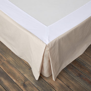 French Linen Wrap Around Bed Skirt with Pleated Corner 14-Inch Tailored Drop Natural Flax Cotton Blend Basic Soft