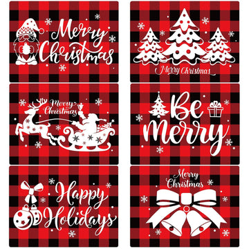 Christmas Placemats Set of 6 Red and Black Plastic Table Mat 17×13×0.04in