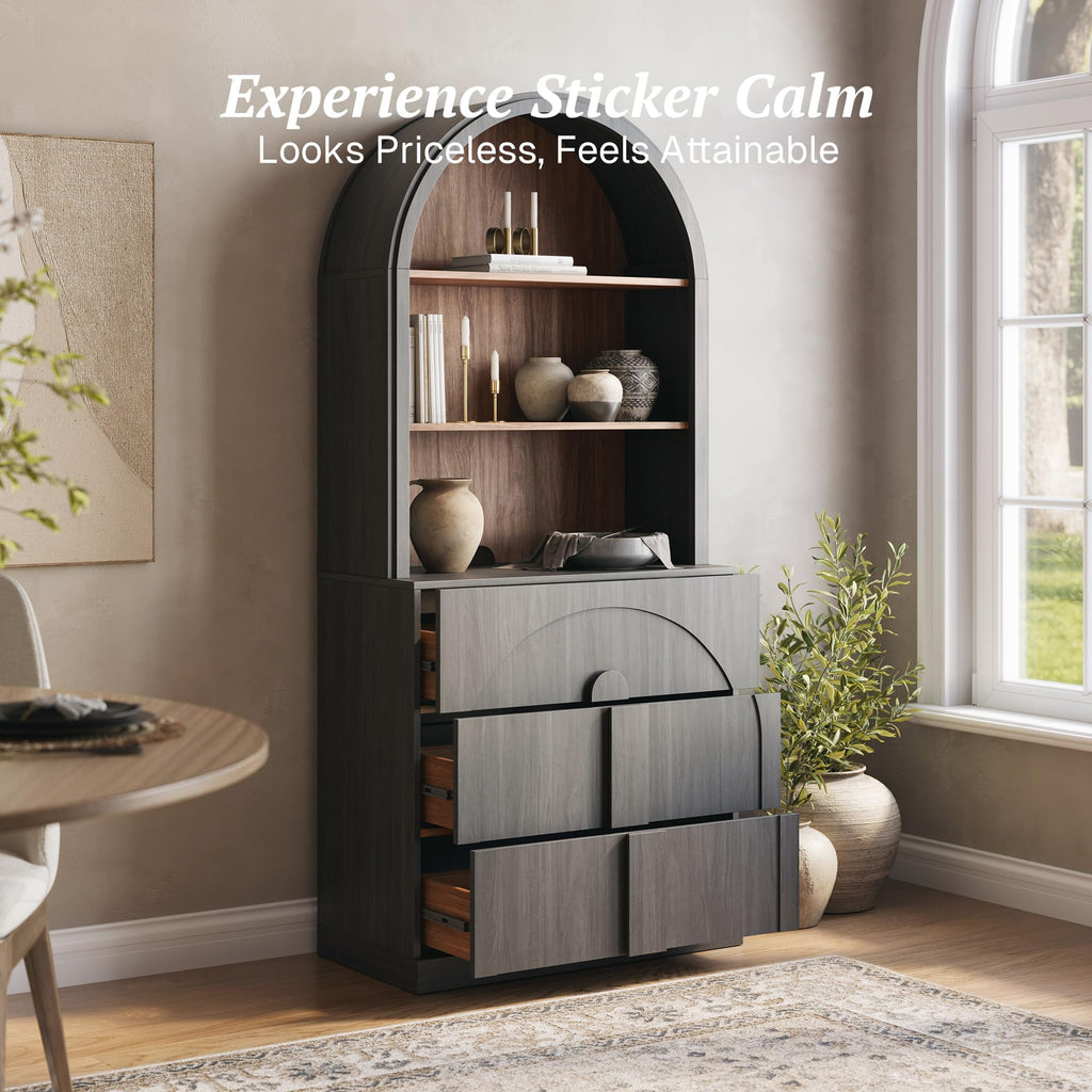 71" Tall Storage Cabinet with 3 Drawers, Wooden Sideboard Buffet Cabinet with Hutch for Pantry and Kitchen