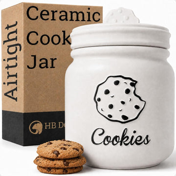 Cookie Jar with Airtight Lid, 6" x 8" Ceramic with Rubber Lined Ceramic Lid