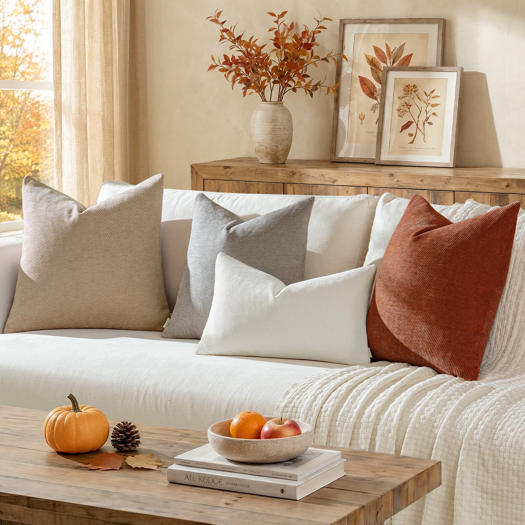 Fall Decorative Throw Pillow Covers Pack of 2, 26x26 Inch Rust