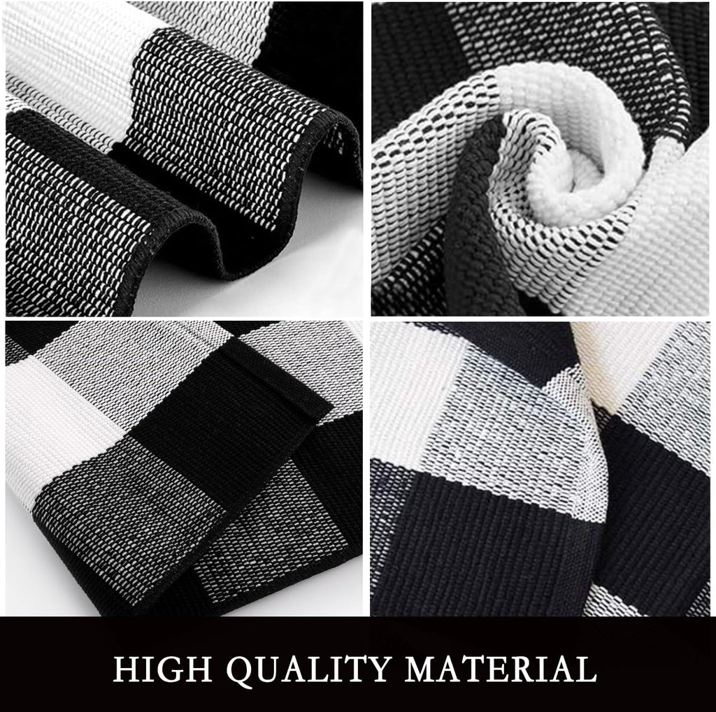 Buffalo Plaid Rug Black and White Check Rugs Extra Large Machine Washable Carpet Retro Lattice Checkered