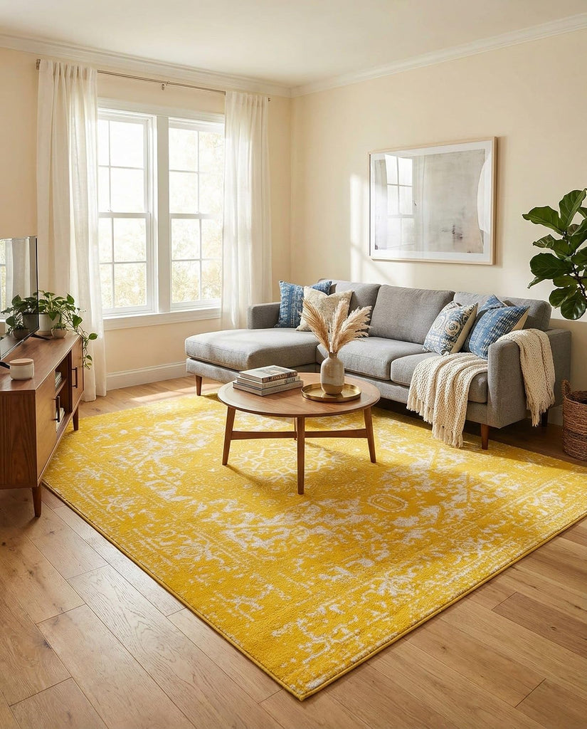 Arlington Rug - 10' x 13' 1 Yellow Traditional Area Rug - Distressed Old World Medallion Design