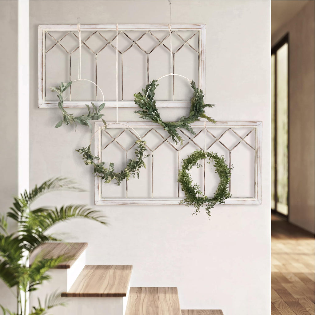 Wood Window Frame Wall Art, 39"x 20" Rustic Wall Decor
