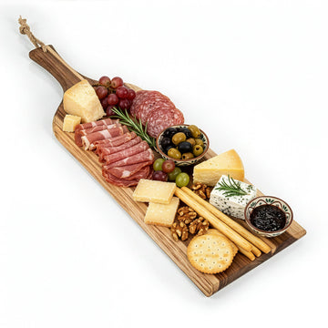 Artisan 24" Acacia Charcuterie Board with Raw Wood Edge, Wooden Cutting Board with Handle, All-Purpose Serving