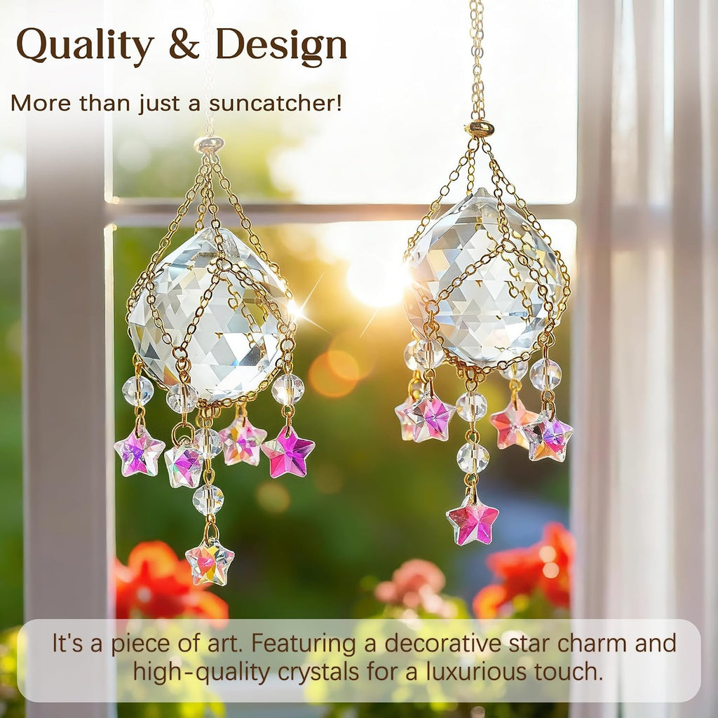 2Pcs Hanging Crystal Ball Suncatchers 40mm with Crystals Star Charm Rainbow - Crystal Ball Prisms Decor Sun Catchers