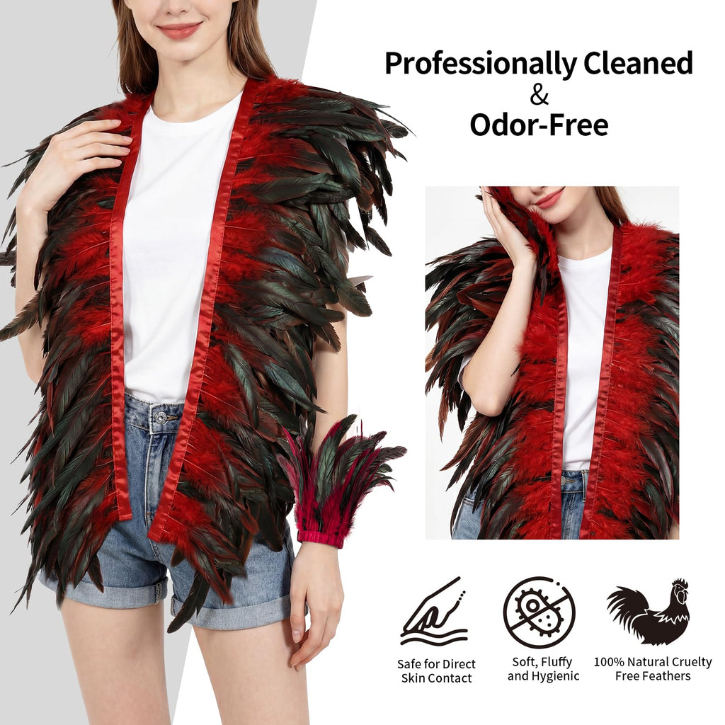 Rooster Feather Trim 8-10 Inch 2 Yards - Natural Feather Fringe for DIY Sewing, Feather Skirt, Shawl, Wings, Wedding