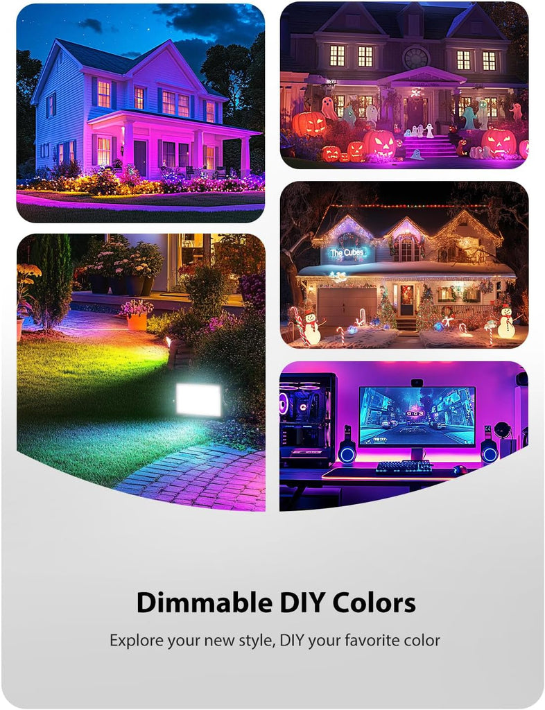 LED Flood Light Outdoor 250W Equivalent, 25W Color Changing RGBW Floodlight with Remote, 2700K Warm White IP66 Stage