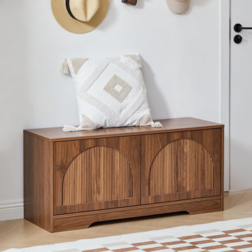 39.4" Fluted 2 Tier Shoe Storage Bench with Shelf